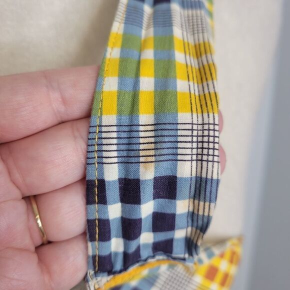 VINTAGE 70s apron yellow plaid tie back full‎ with pocket - Picture 7 of 9